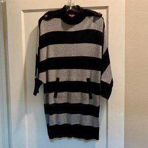 TORY BURCH Black/Grey Striped Sweater Dress, small